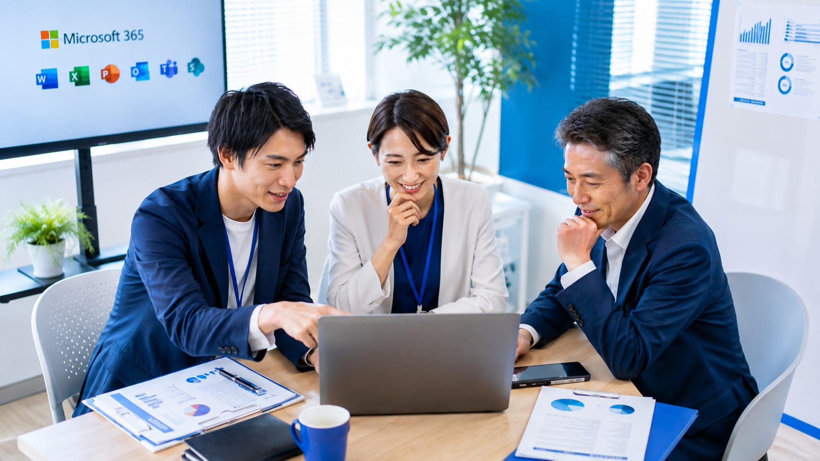 会議室でメンバーがPCを見て選定している様子