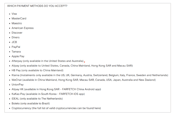 「Payment and pricing」(FARFETCH)