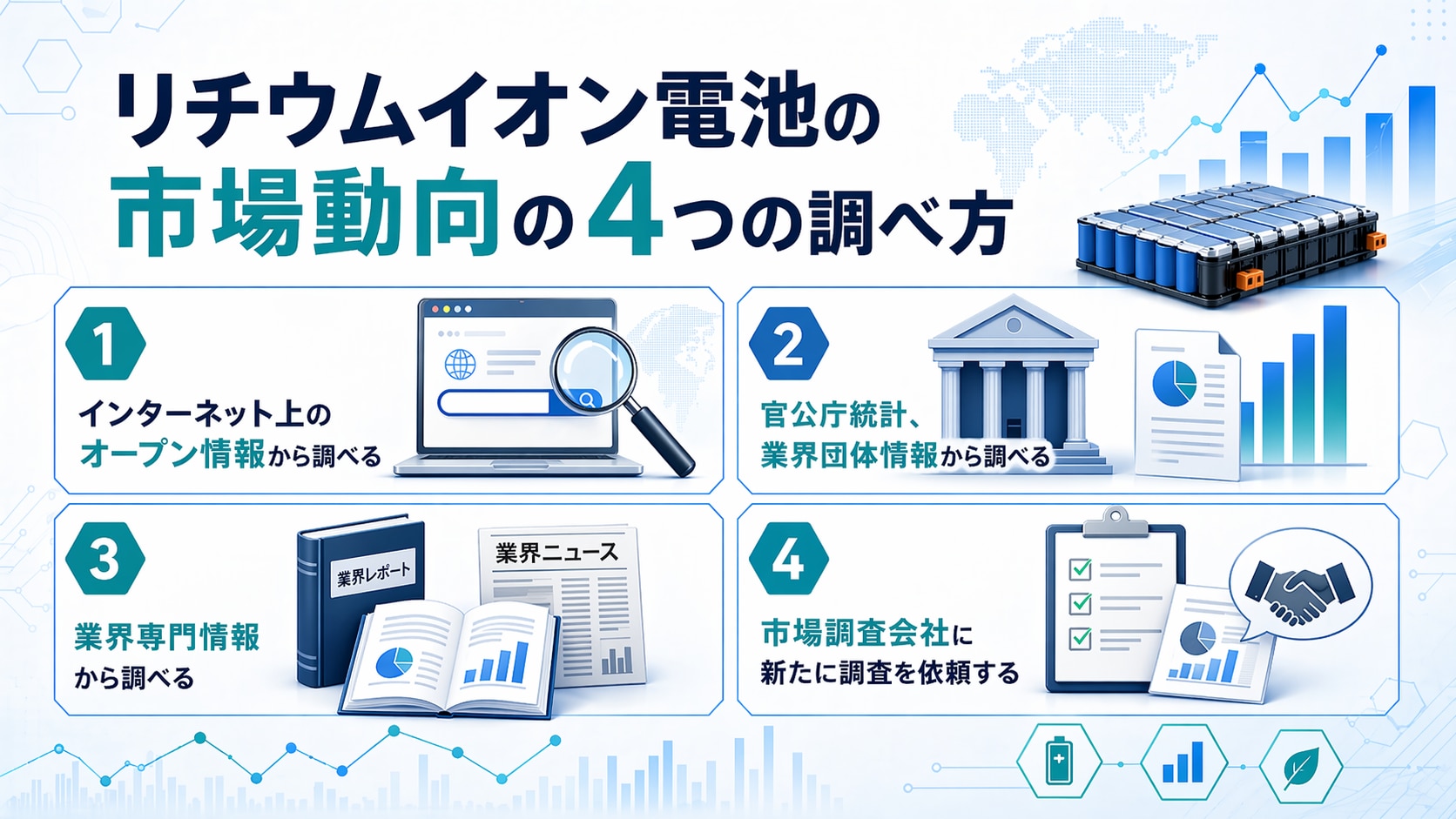 リチウムイオン電池の市場規模は？市場動向の調べ方を徹底解説