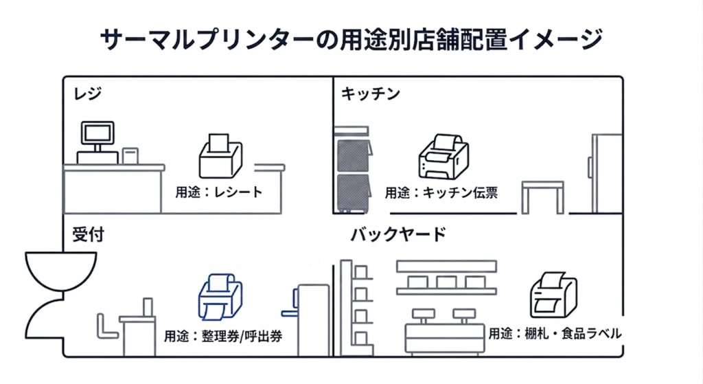 サーマルプリンターの用途別店舗設置イメージ