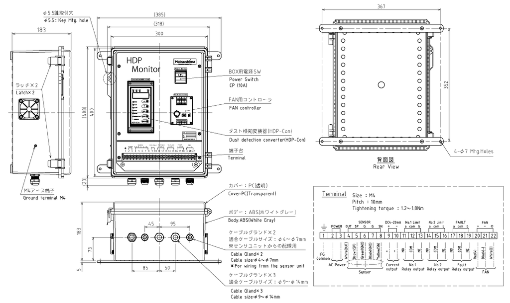 高濃度粉じんモニタ_コントロールユニット_外形図