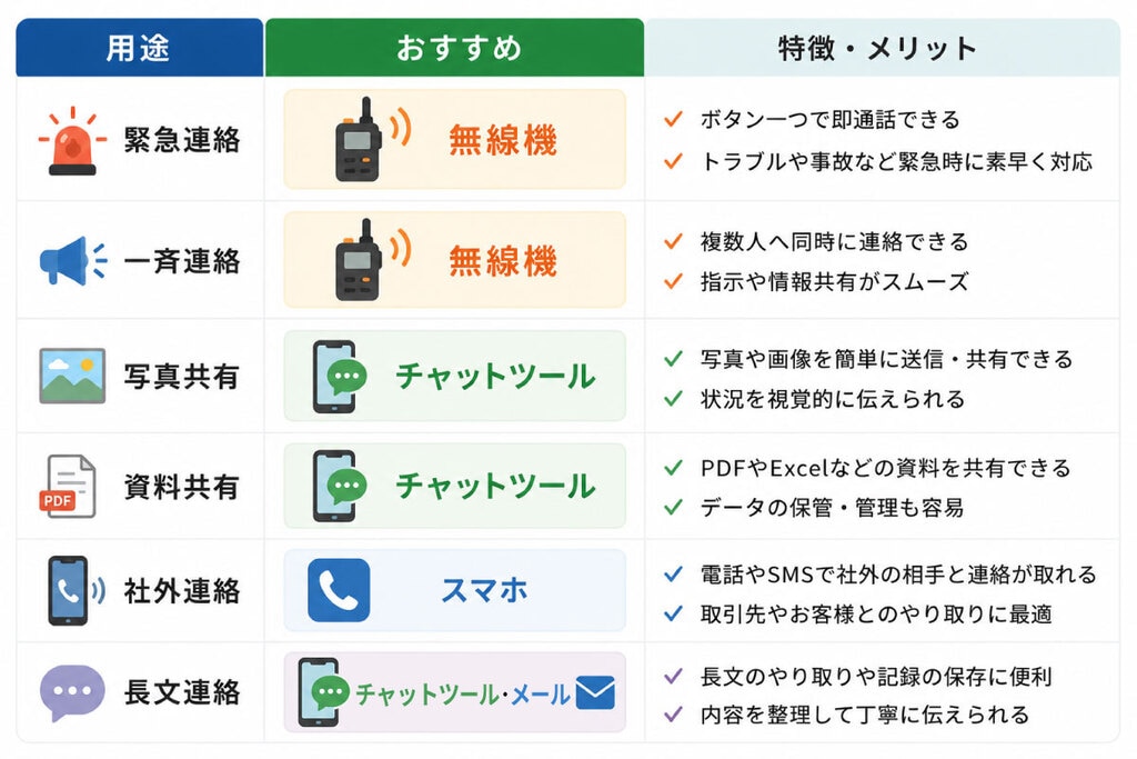 用途ごとのおすすめ通信手段