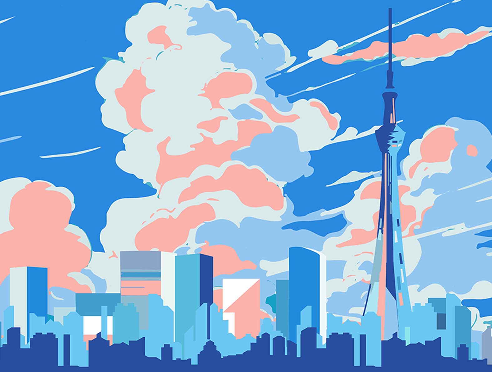 青いポップな東京のイラストの壁紙