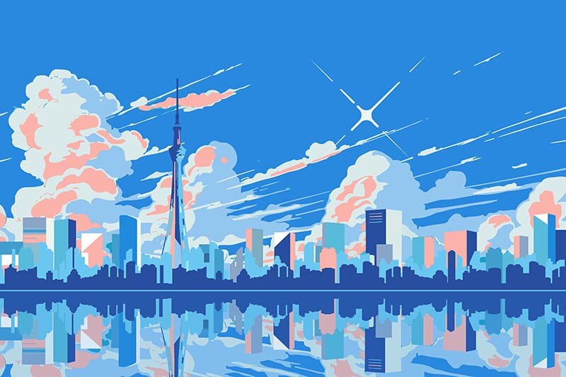 青いポップな東京のイラストの壁紙