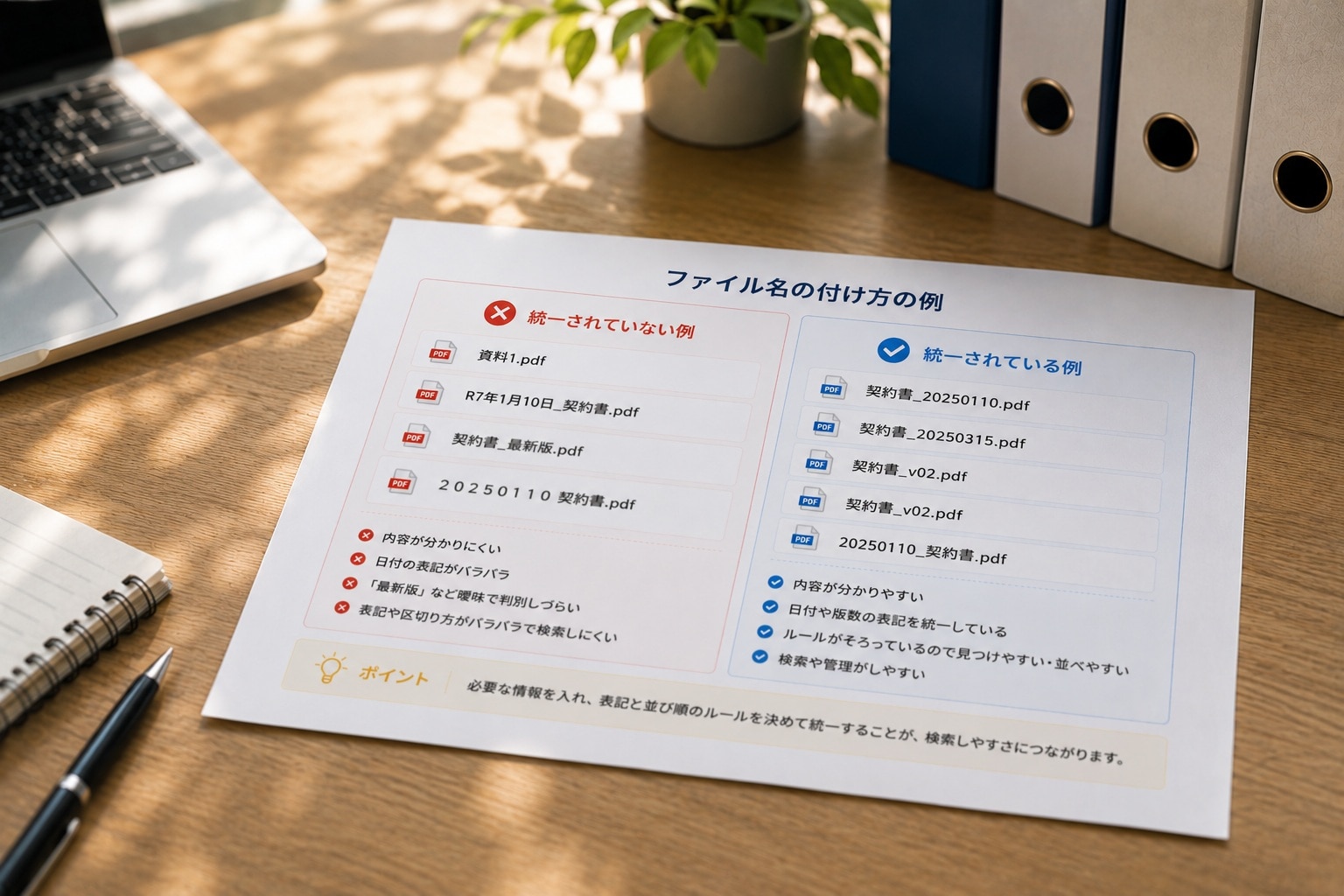 ファイル名の付け方の例の図解モチーフ