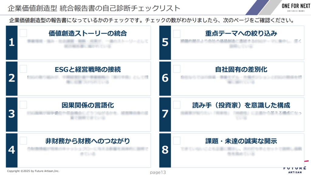 企業価値創造型の統合報告書「自己診断チェックリスト付き」