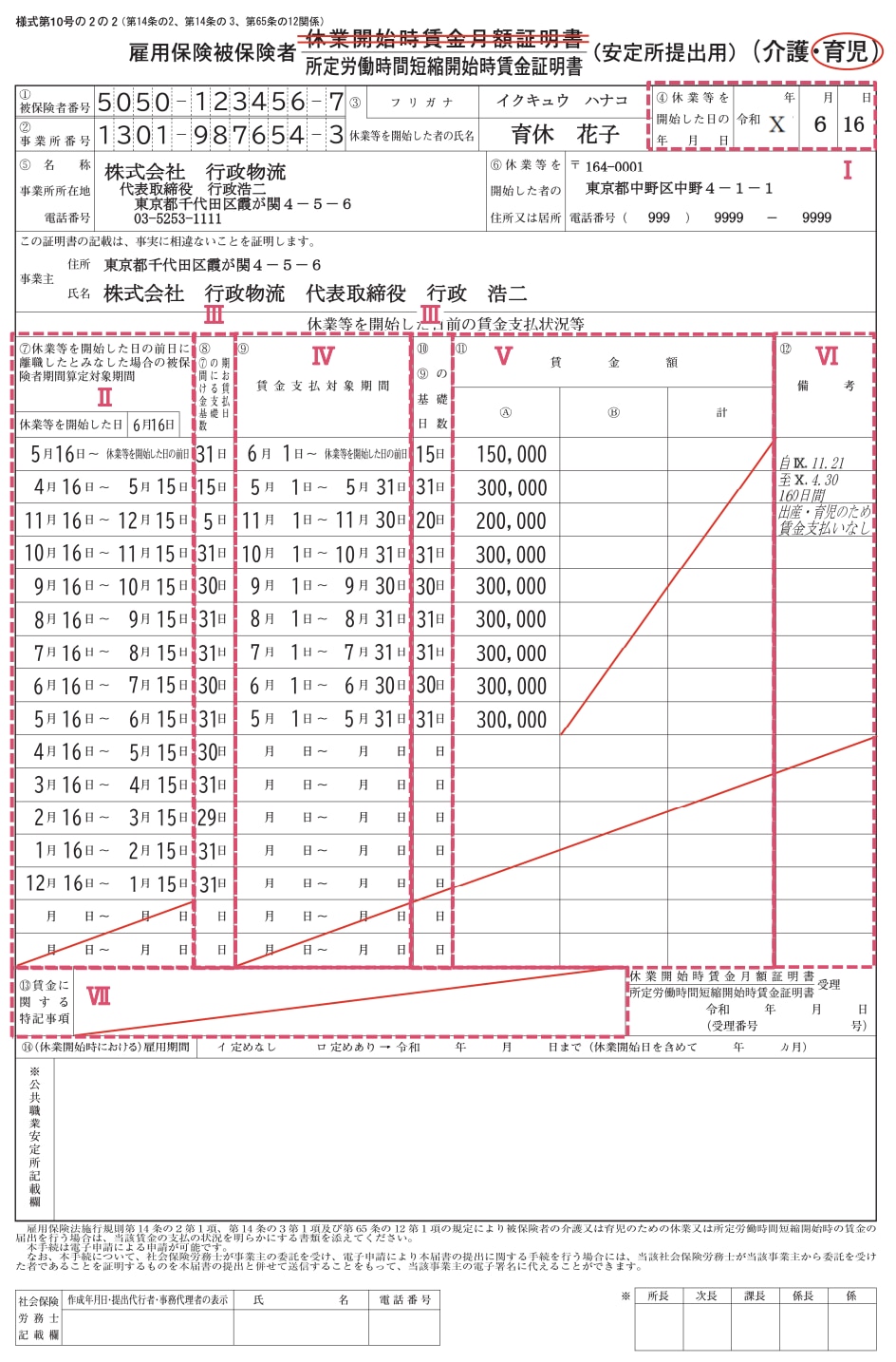 所定労働時間短縮開始時賃金証明書