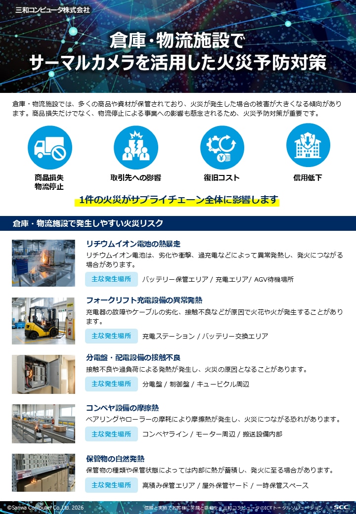 【A4チラシ】倉庫・物流施設における火災予防とサーマルカメラ活用