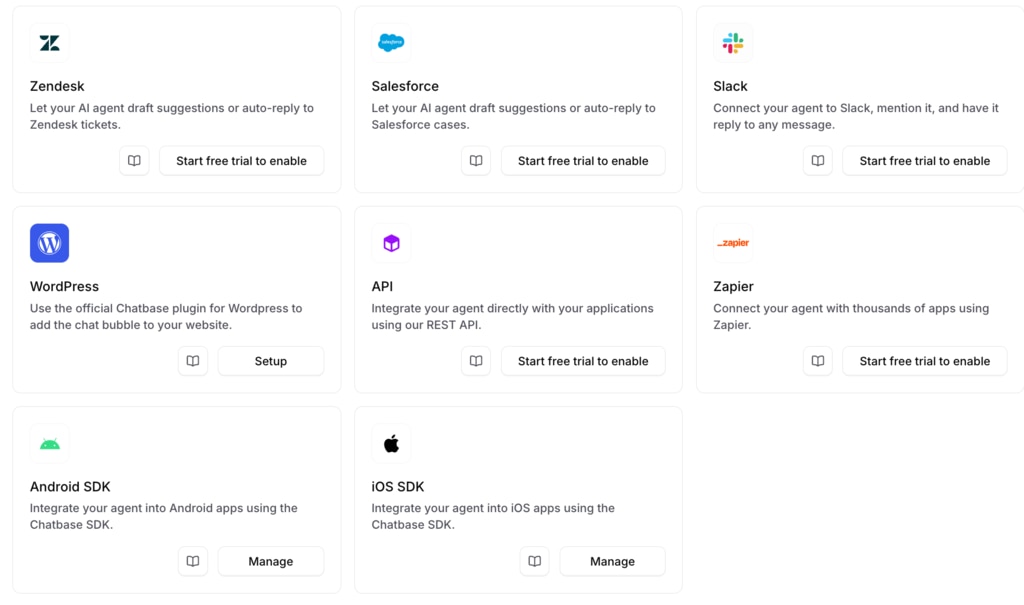 Chatbaseの画面（外部サービス連携・AIアクション）