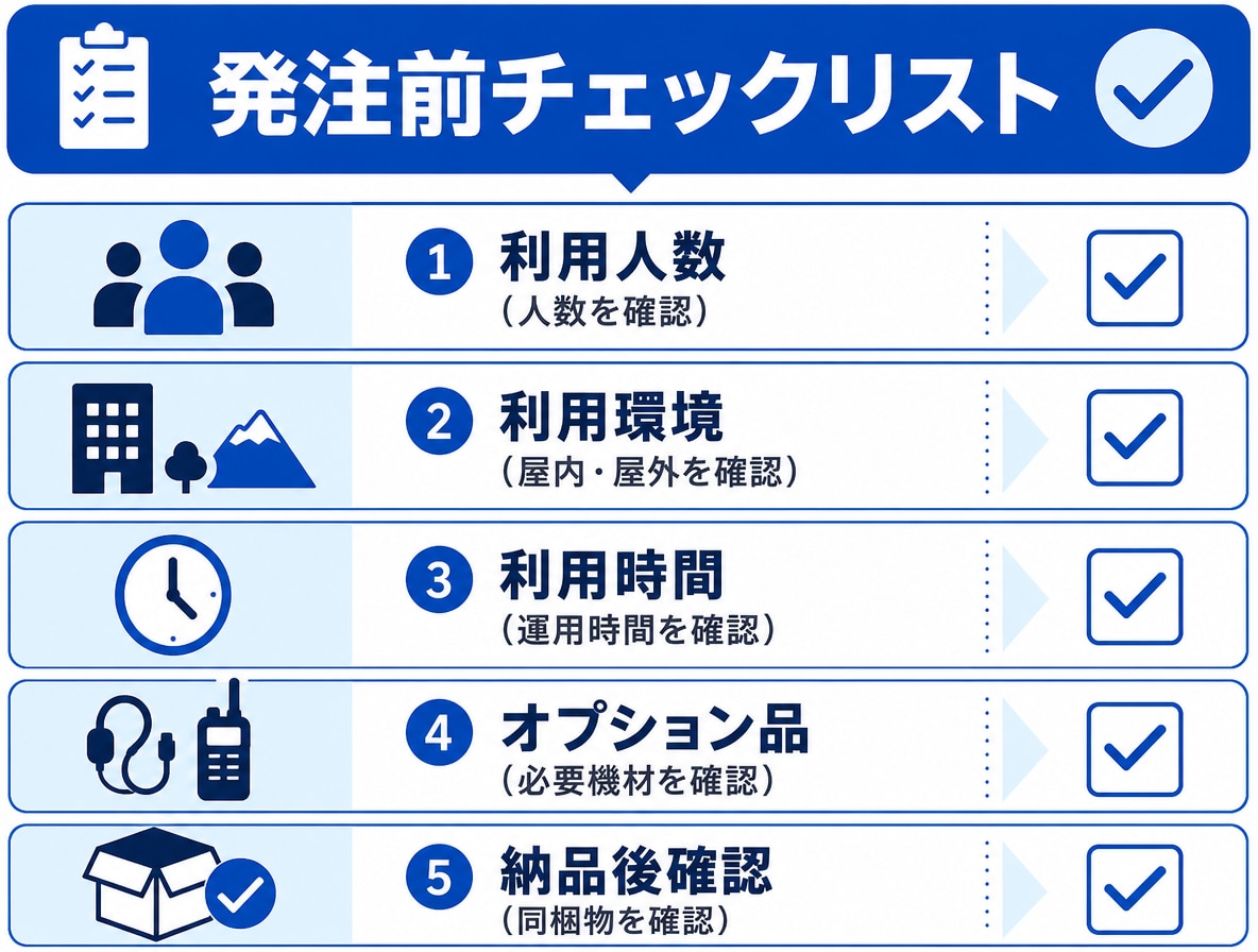 無線機レンタル発注前チェックリスト