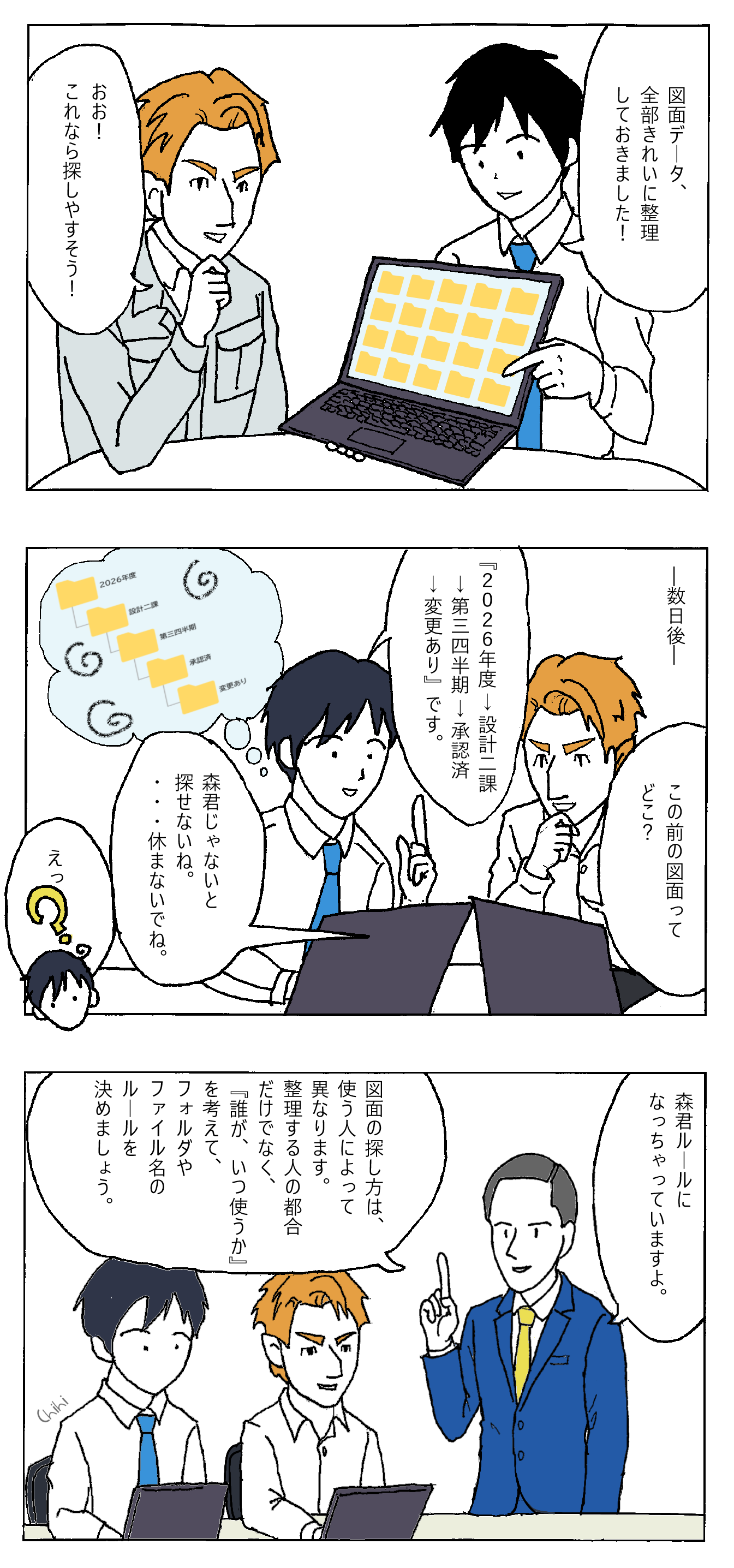 電子化した図面の整理に関するマンガ