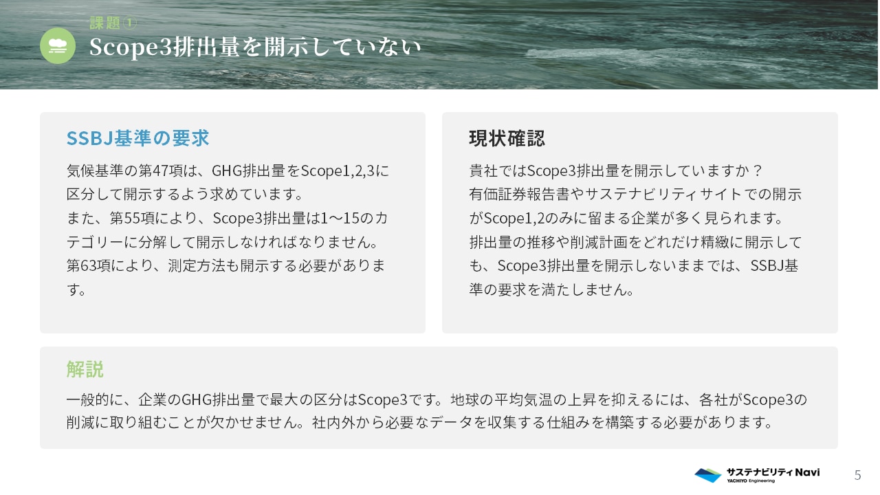 SSBJ基準対応の課題1：Scope3排出量を開示していない