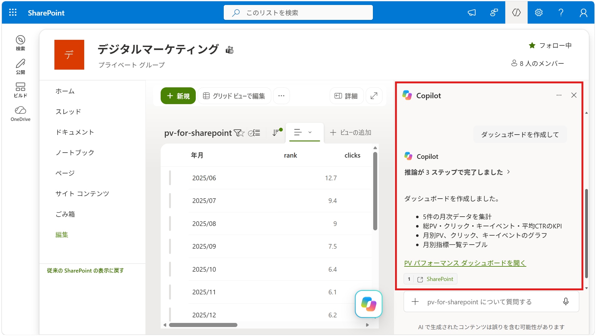 Copilot in SharePoint エージェント HTMLレポート