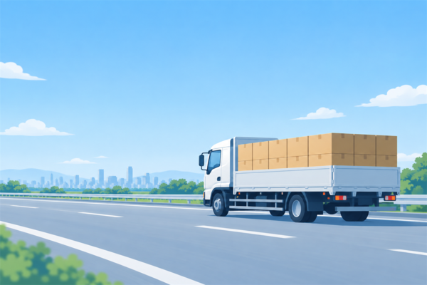 荷物を積んで高速道路を走る貸し切りのトラック