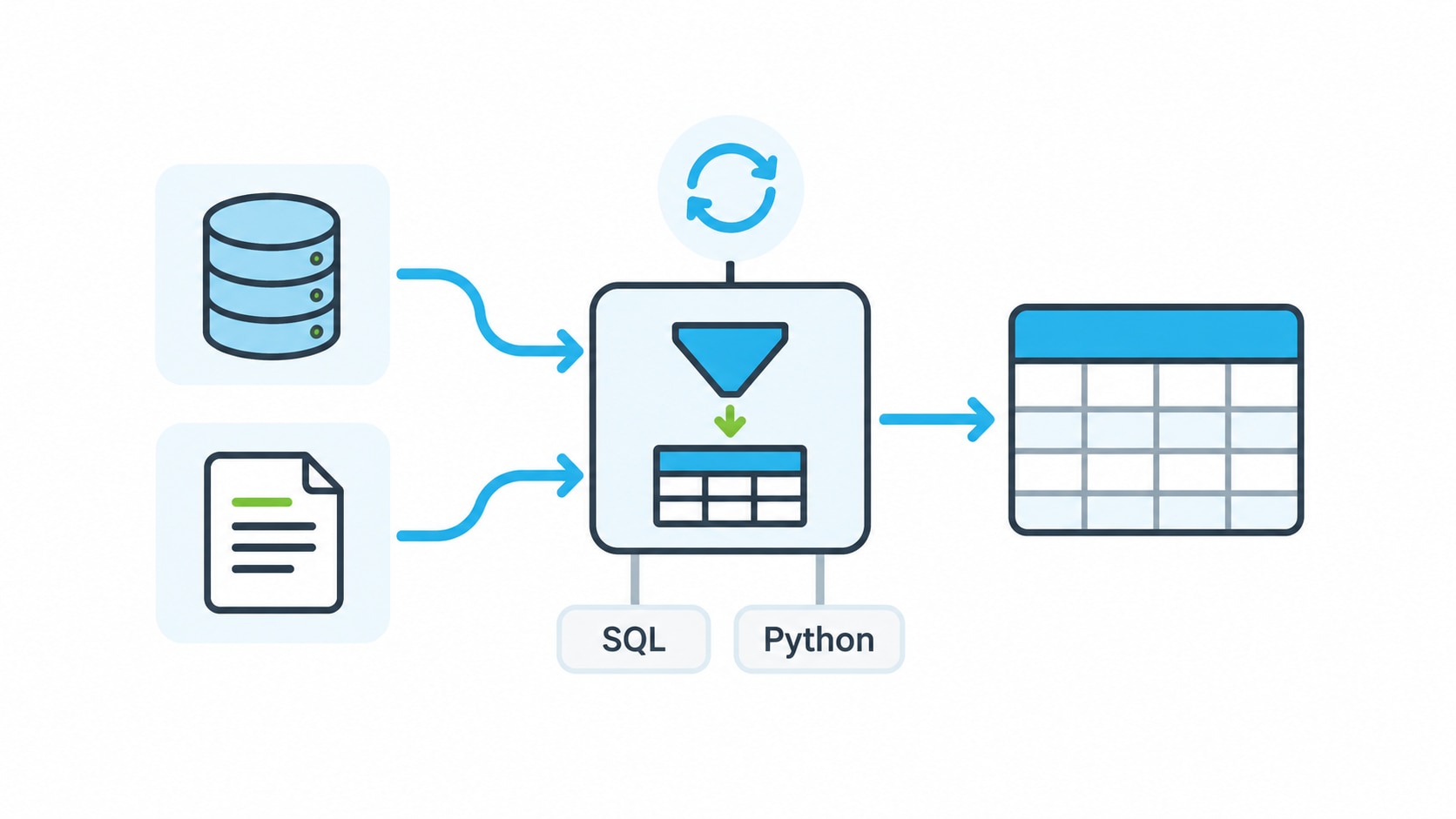 業務データと文書をSQLやPythonで加工し、継続的に更新するデータ整備の概念図